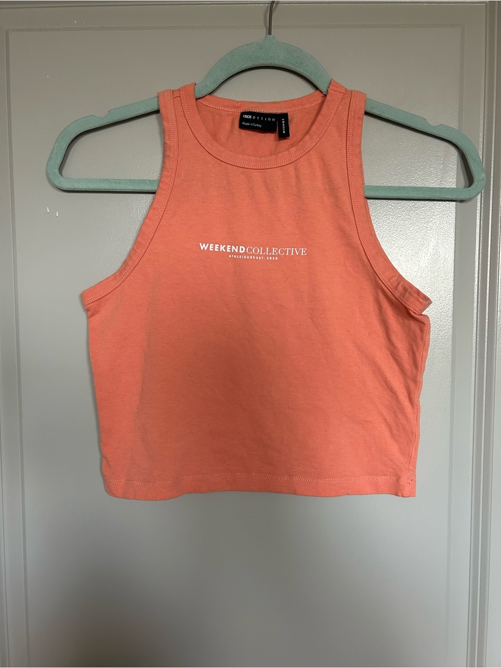 ASOS Coral-Orange Ribbed Crop Tank with White Logo